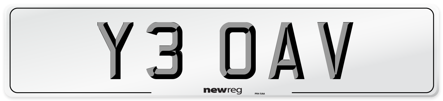 Y3 OAV Number Plate from New Reg